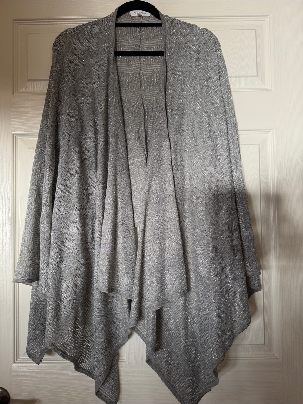 Calvin Klein Silver-Gray Draped Open-Front Black Wrap